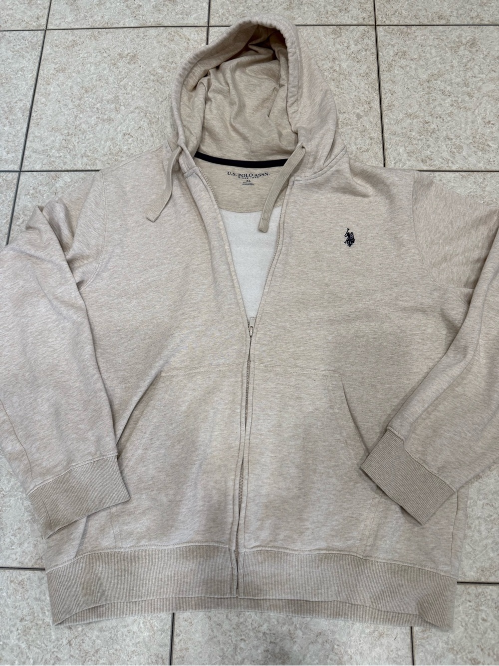 U.S. Polo Assn. Men's Light Beige Full-Zip Hoodie